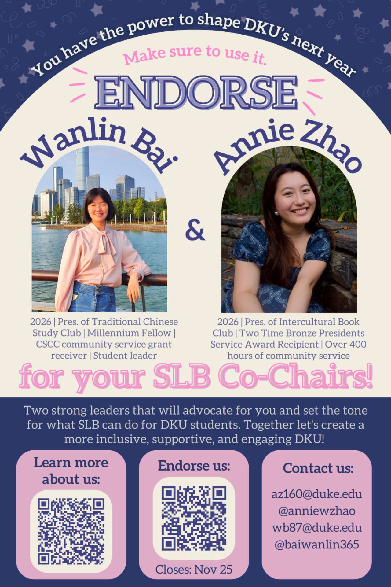 Wanlin Bai and Annie Zhao